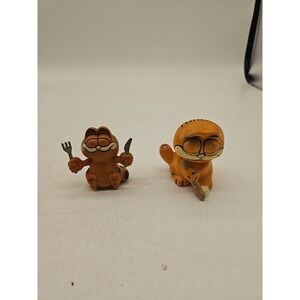 Vintage 1981 Garfield Dinner Time Fork & Knife PVC Figure Toy UFS Hong Kong X2